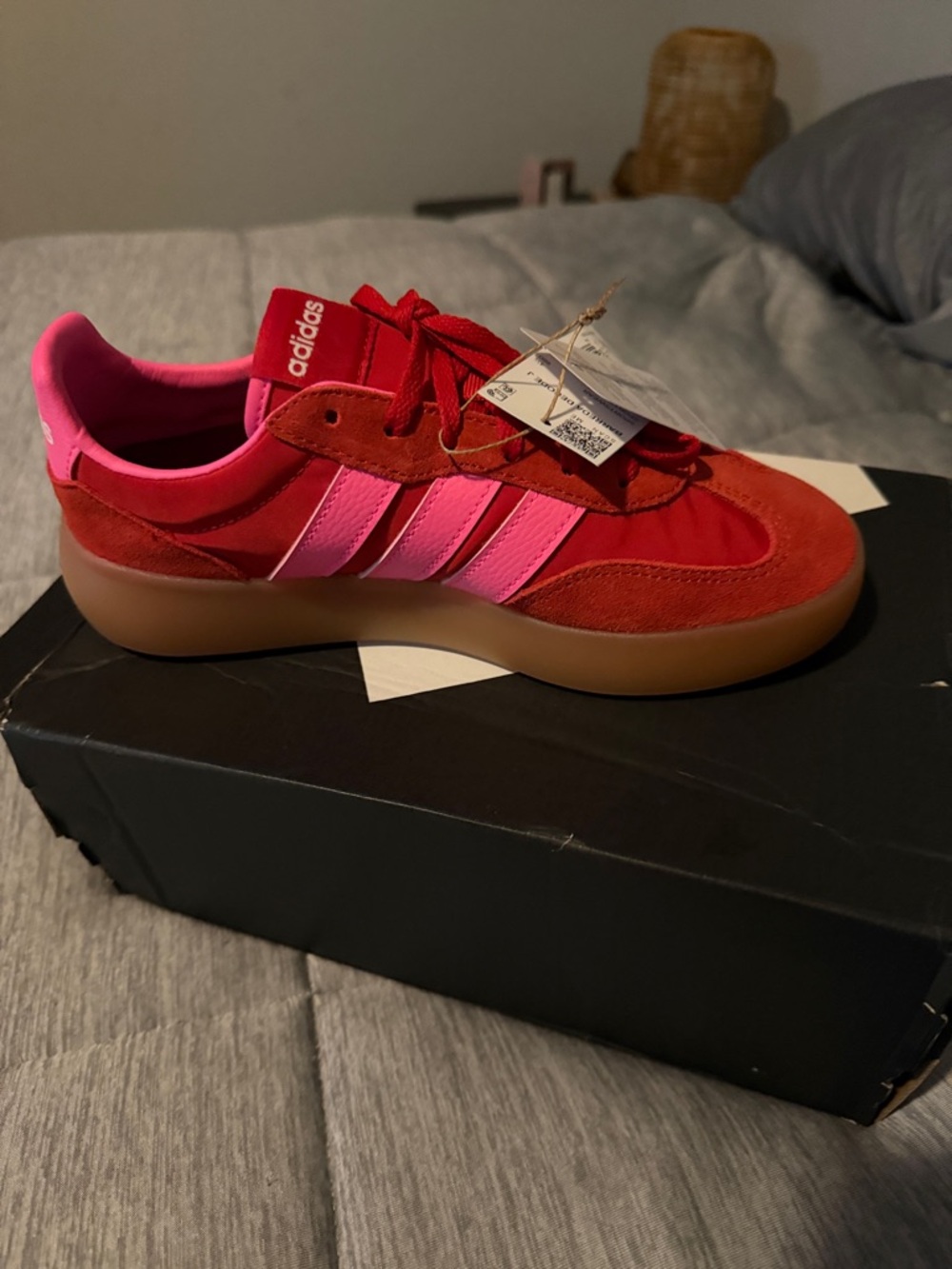 adidas Red and Pink Low-Top Sneaker with Gum Sole